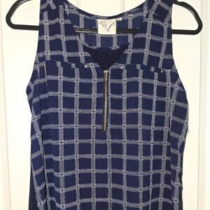Blue White sleeveless blouse with zipper large